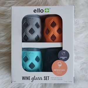 Wine Glass Set with Protective Silicone Sleeves - Gray, Orange, Blue, And Navy.